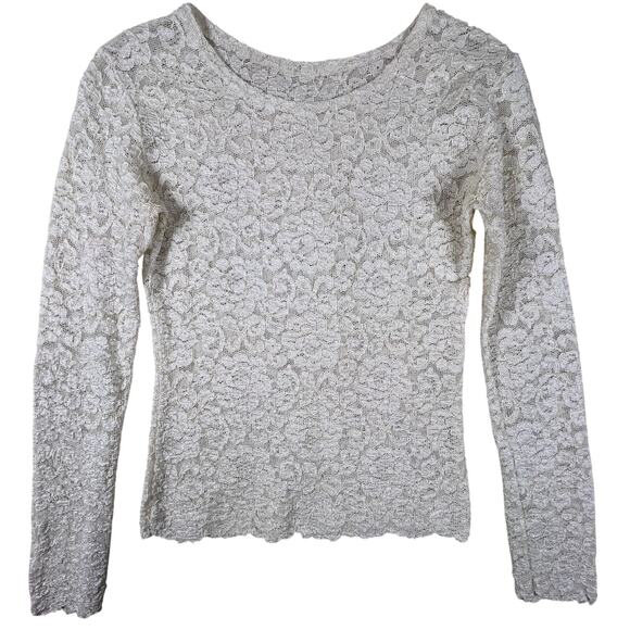 Y2K Cream Lace Long Sleeve Top XS | Boho Cottagecore Fairycore Romantic Grunge - Picture 3 of 9